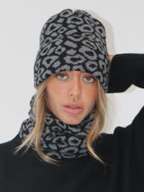 Leopard Print Cashmere Beanie #BLACK