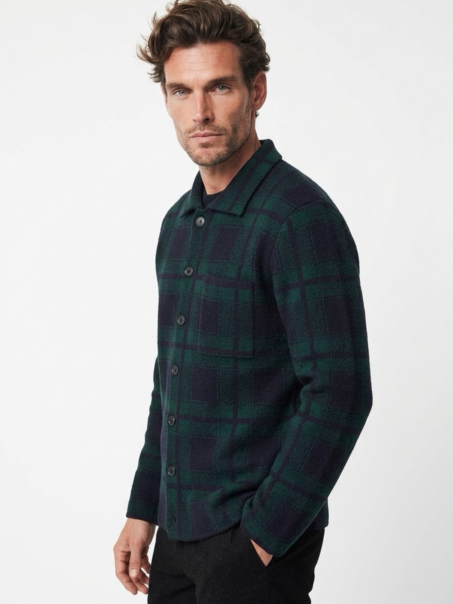 Cashmere men overshirt button up #GREEN/BLUE