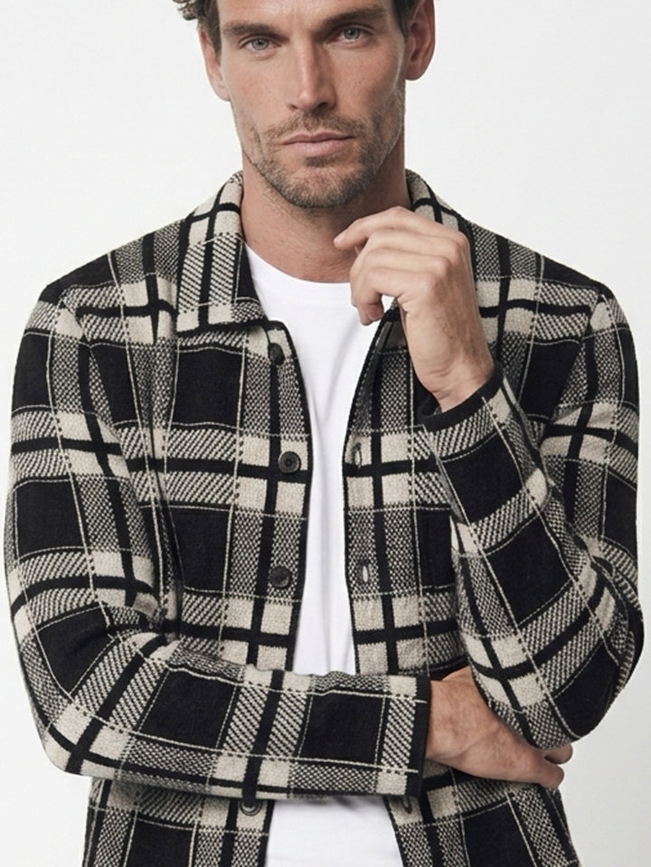 Cashmere men overshirt button up #BLACK/WHITE