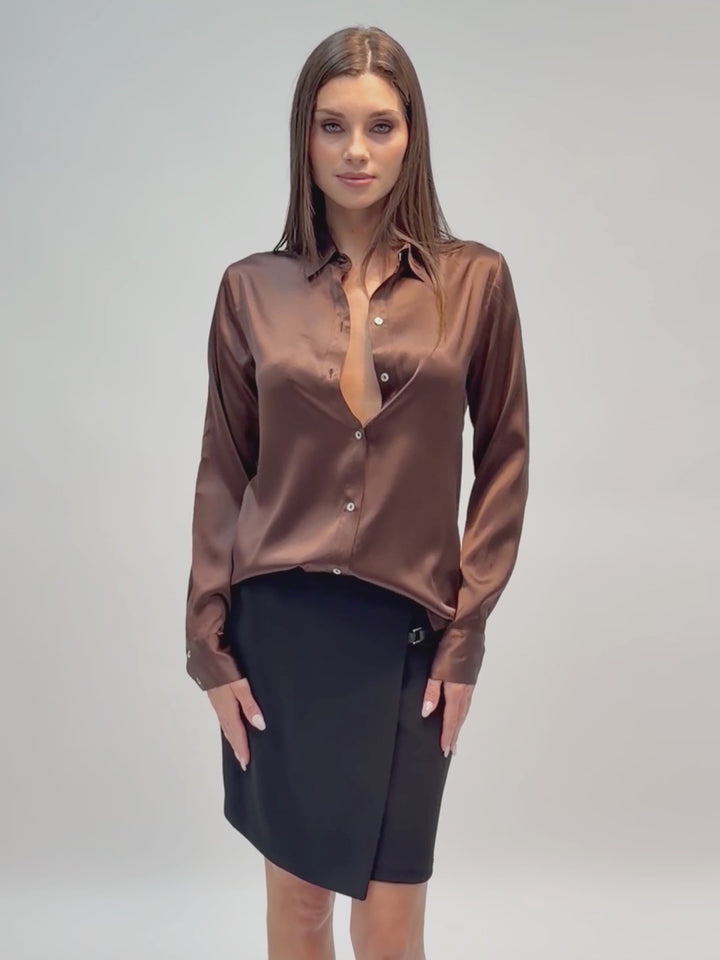 Silk Charmeuse classic button-up shirt #SABLE