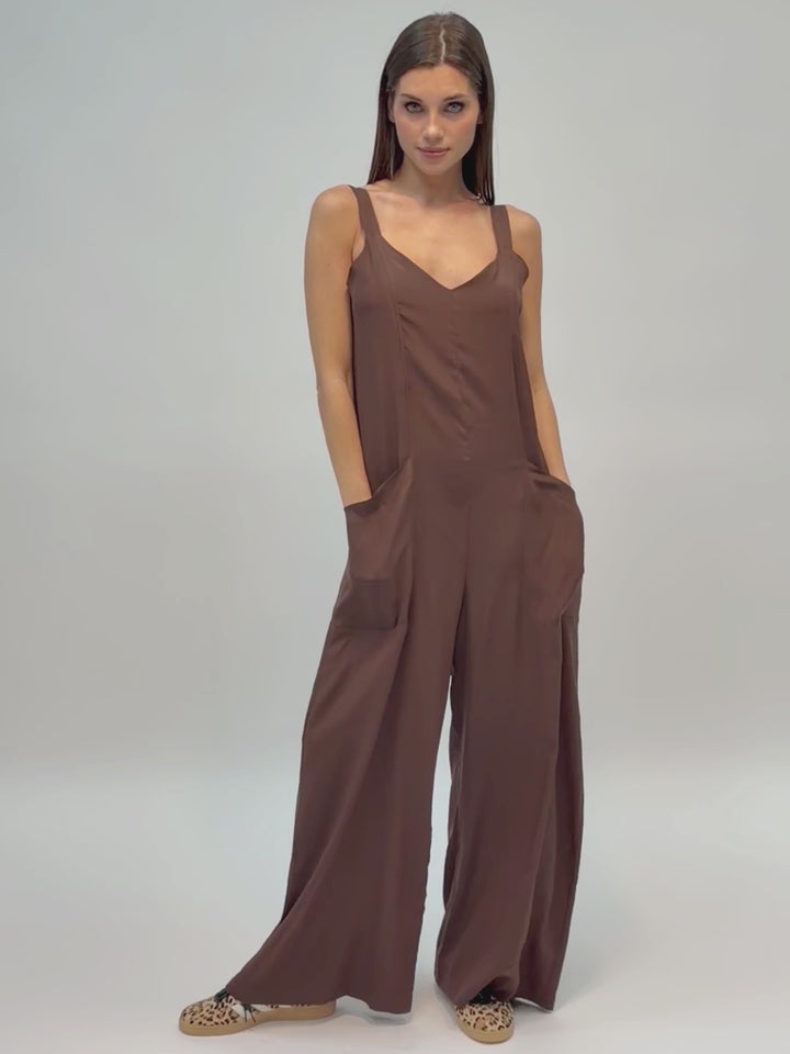 Silk sleeveless jumpsuit with wide legs and side pockets #SABLE 