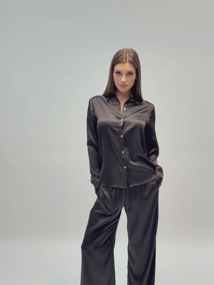 Silk Charmeuse classic button-up shirt #BLACK