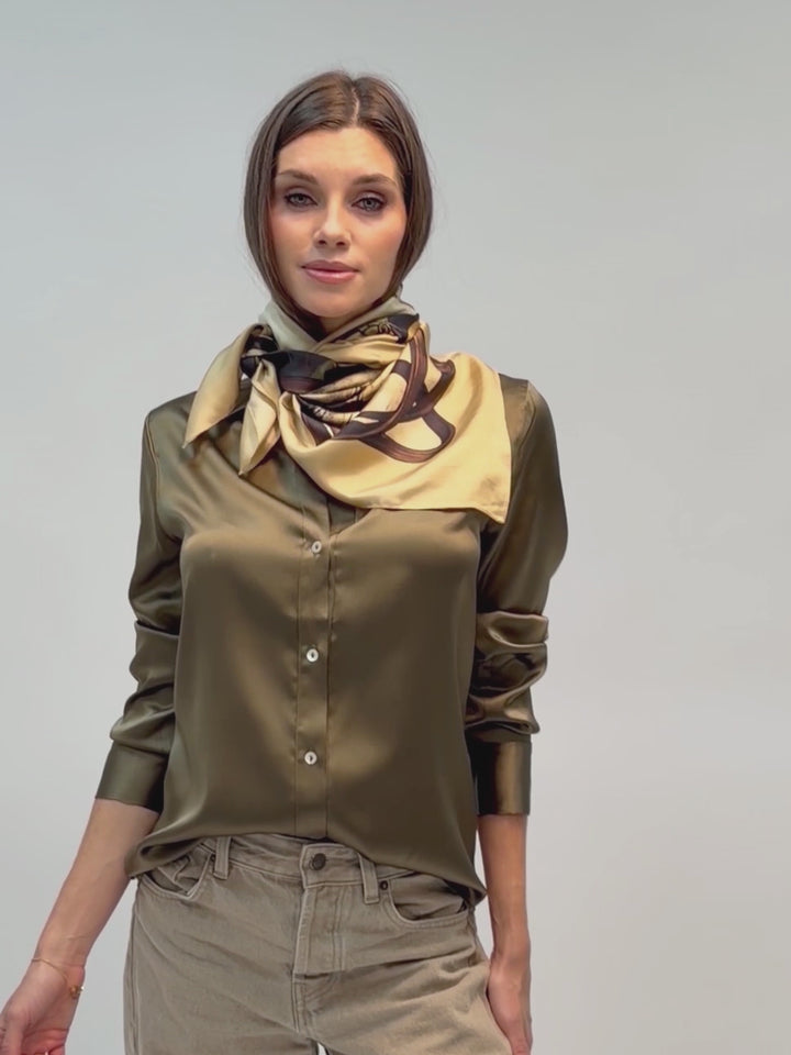 Square Silk Scarf with equestrian theme in 38.5 x 38.5 inches