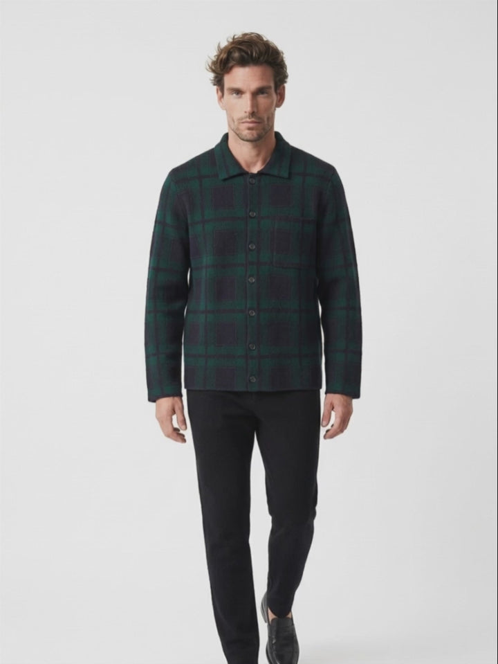 Cashmere men overshirt button up #GREEN/BLUE