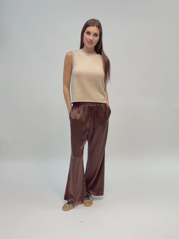 Wide legs Silk Charmeuse pants #SABLE