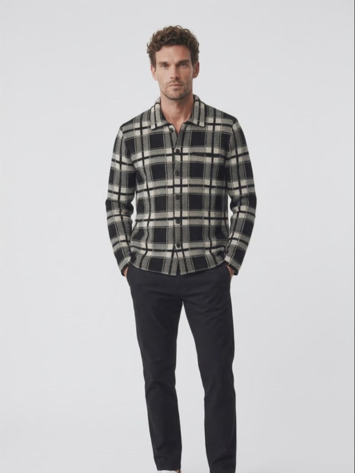 Cashmere men overshirt button up #BLACK/WHITE