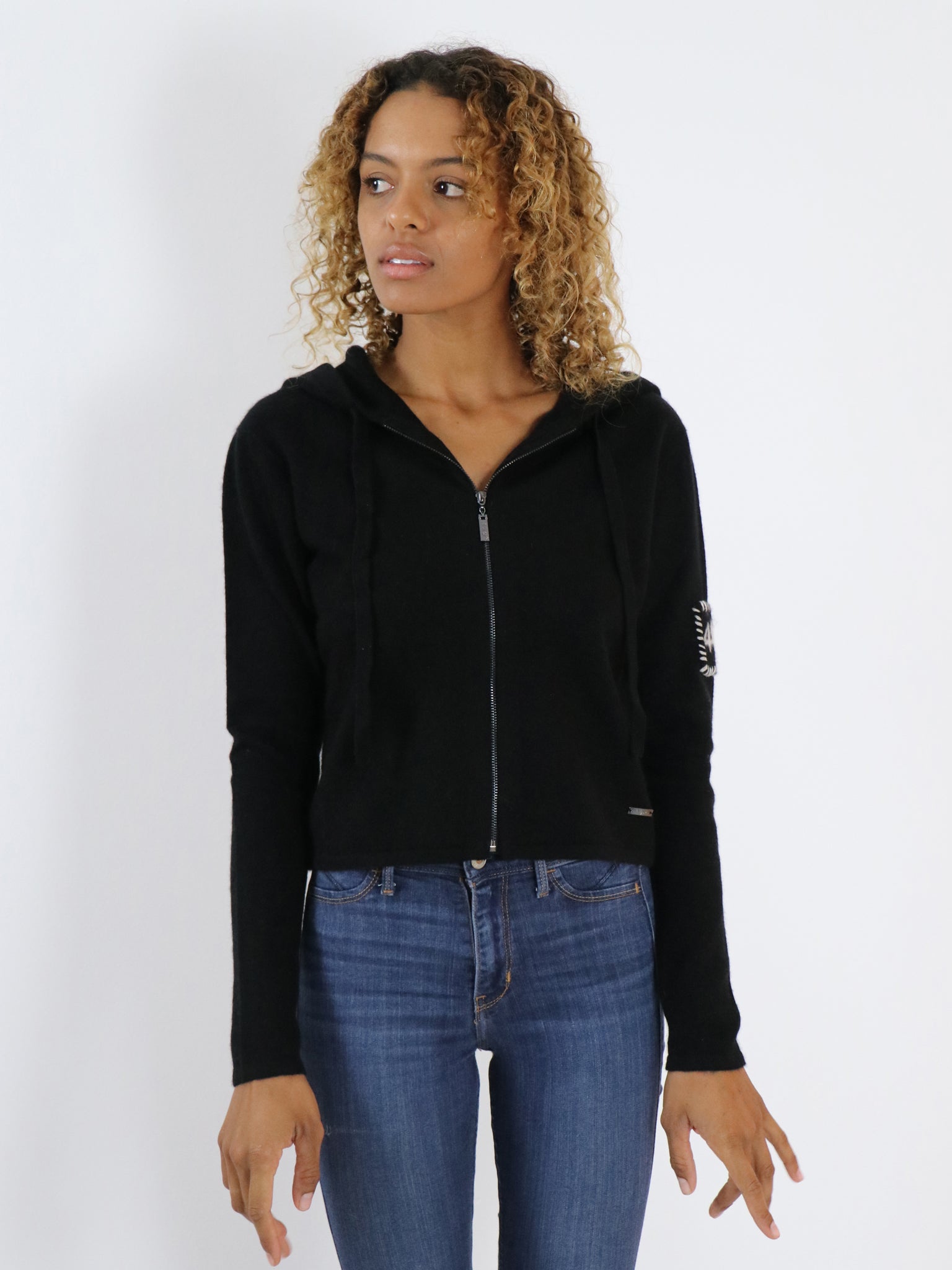 Cropped Zip up Cashmere Hoodie