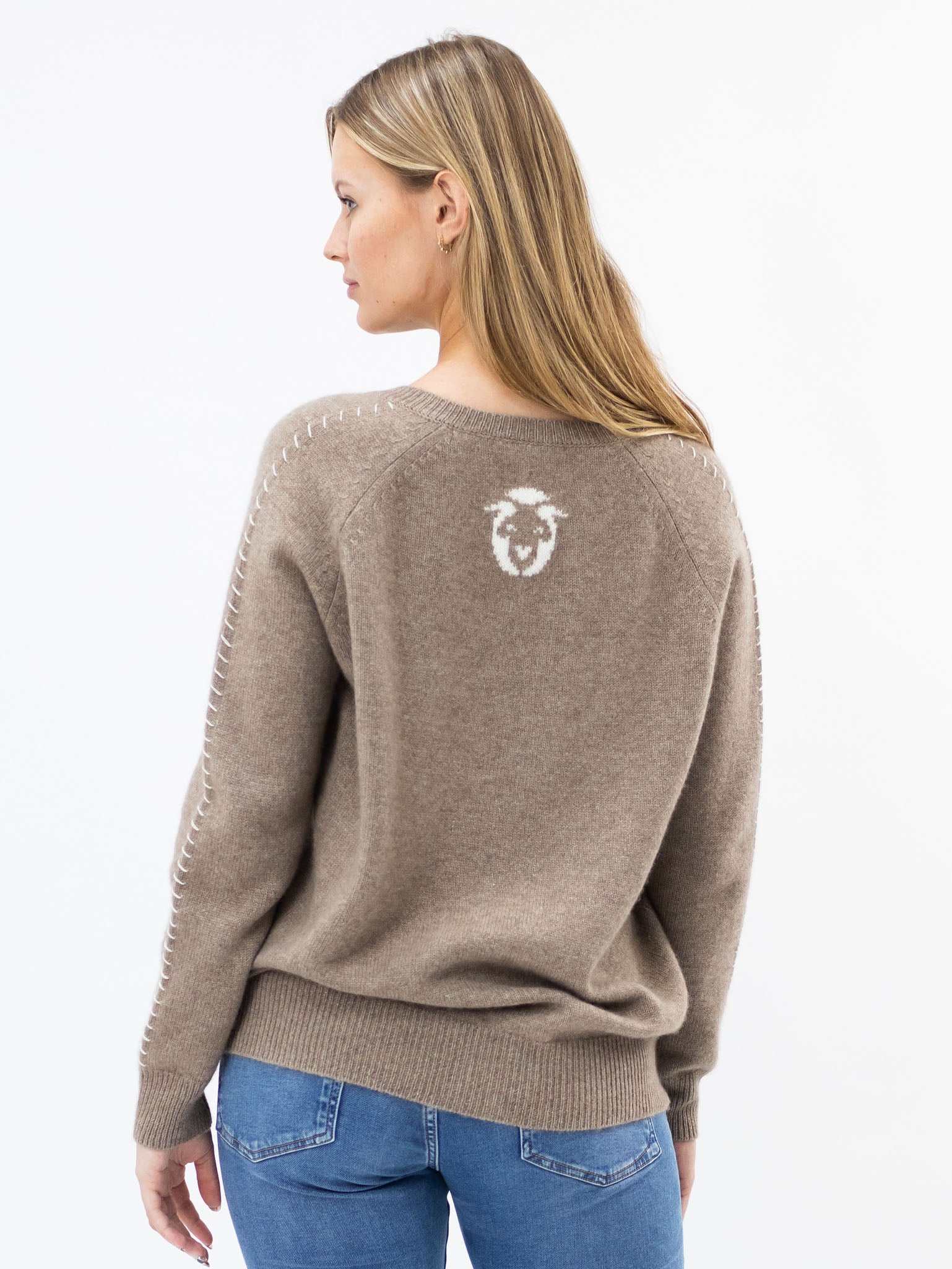 V Neck Cashmere Sweater with detailed Stitching
